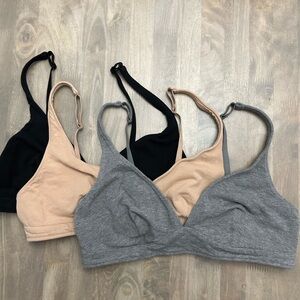 3 pack Old Navy triangle bralette- black, grey, nude, cotton blend, L